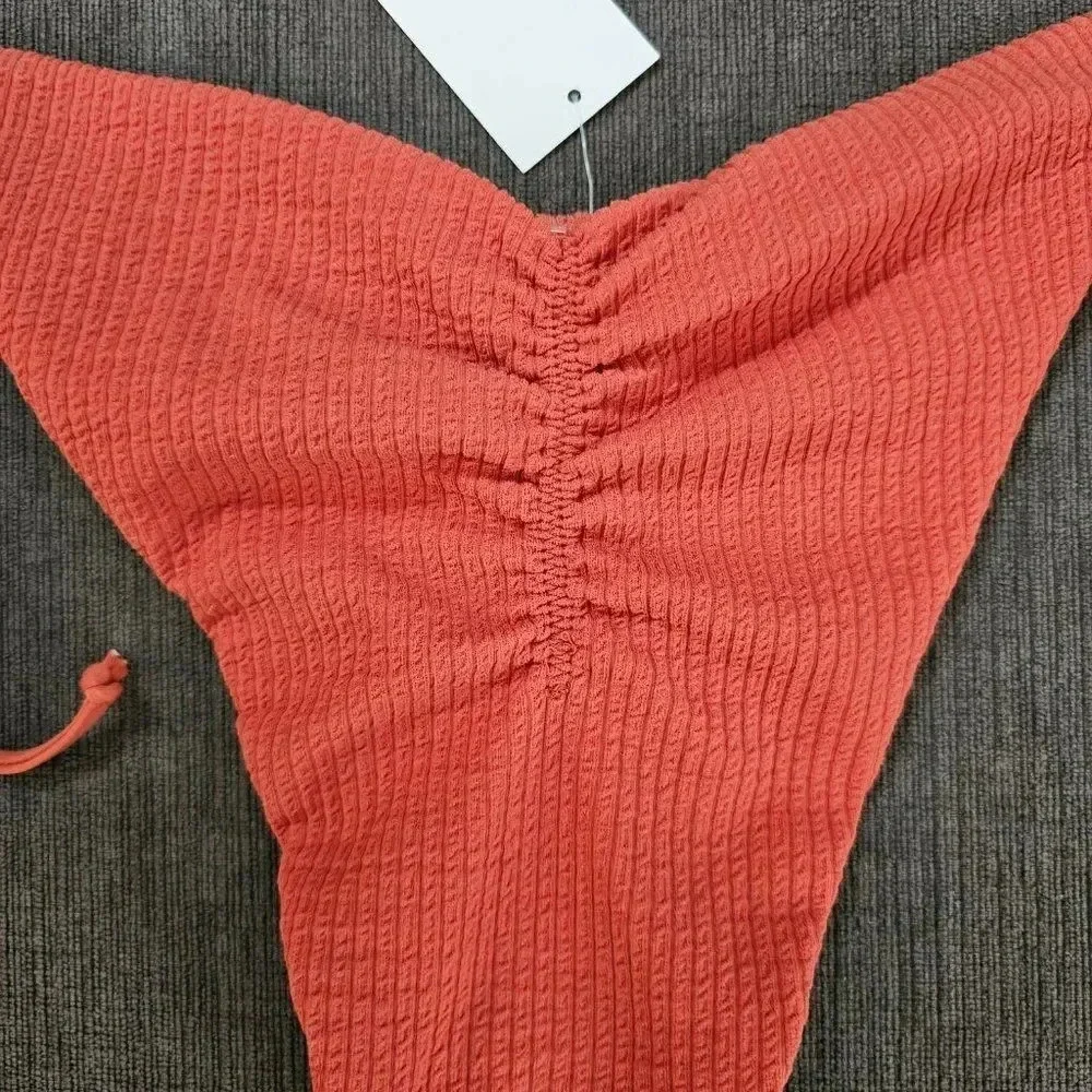Becca Ginger Scrunch Back Pucker Up Tie Side Bikini Bottom Medium